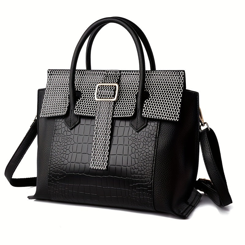 Trendy Stylish Elegant Women's Handbag, Classic Top Handle Satchel Bag, Faux Leather Bag For Work