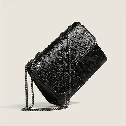 Mini Crocodile Print Crossbody Bag, Luxury Flap Shoulder Bag, Women's Elegant Handbag & Purse