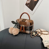 realaiot  Mini Tweed Box Handbag, Retro Plaid Pattern Bucket Bag, Women's Chain Crossbody Bag For Autumn Winter