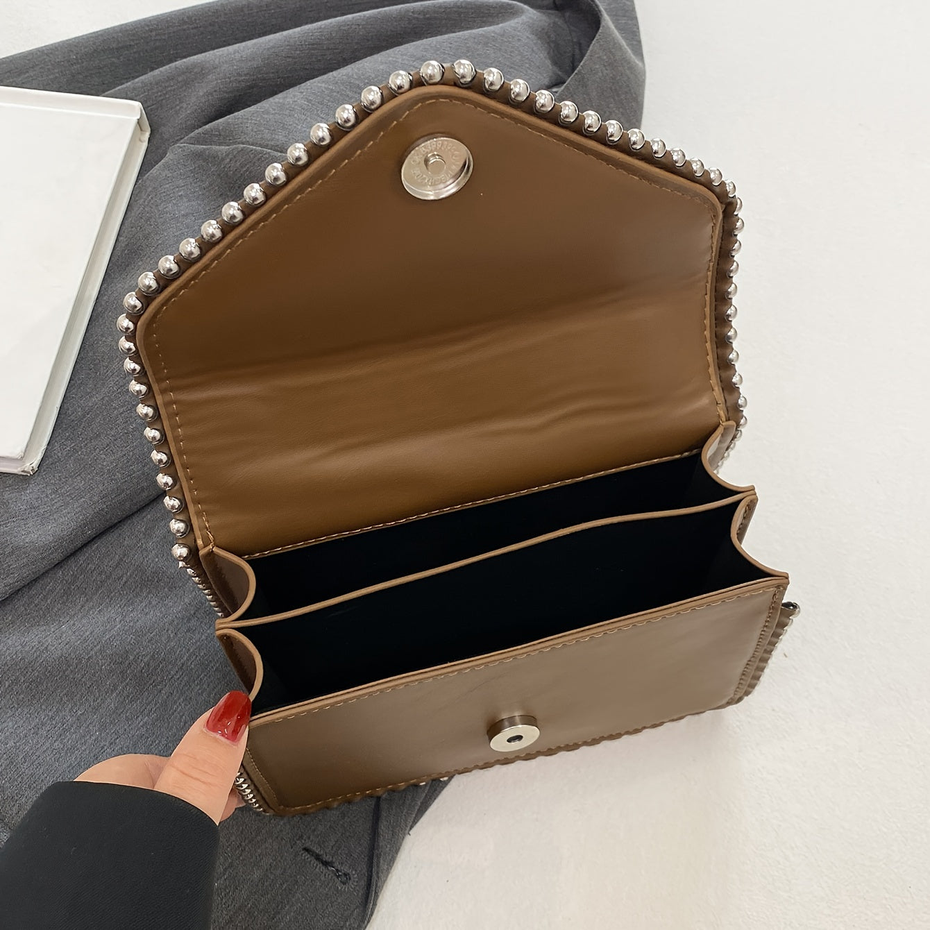 Stylish Square Flap Shoulder Bag, Tassel Decor Rivet Decor Crossbody Bag For Women