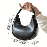 realaiot Trendy Stylish Simple Crescent Bag, Zipper Shoulder Bag, Faux Leather Solid Color Purse