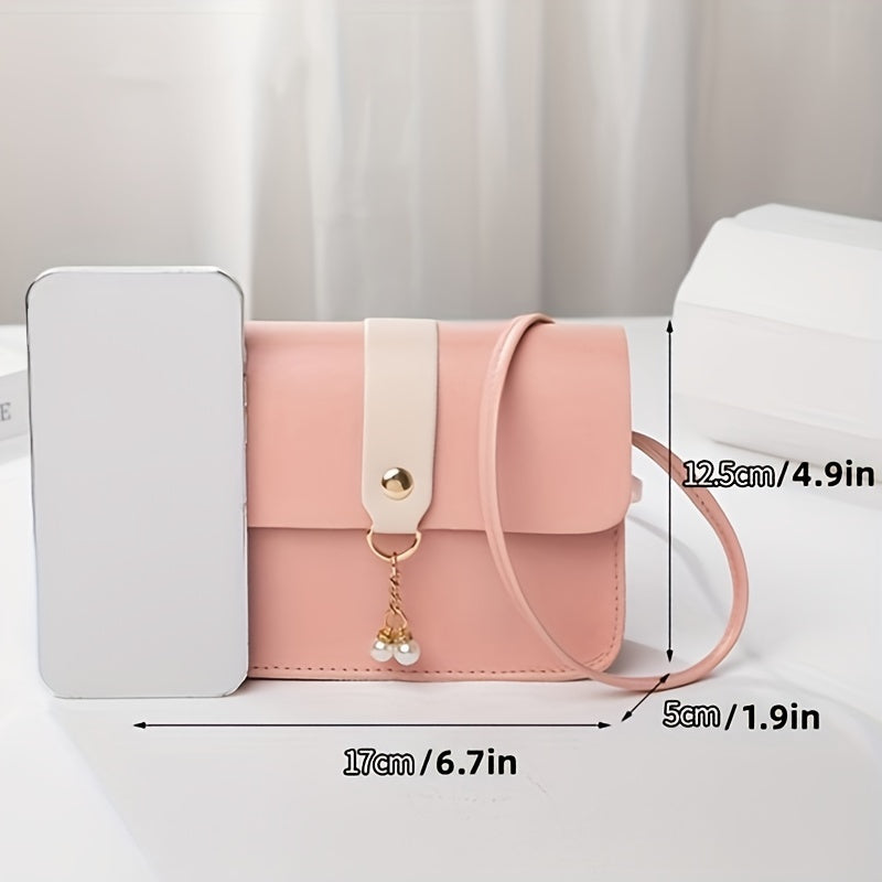 realaiot 1pc Faux Pearl Decor Versatile Shoulder Bag, Flap PU Leather Stylish Underarm Bag, Mini Trendy Shoulder Bag