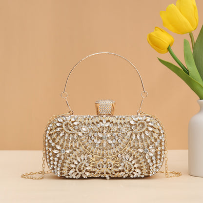 realaiot  Rhinestone Luxury Clutch Bag, Flower Pattern Evening Shoulder Bag With Chain For Party & Dinner