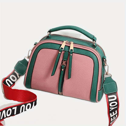 realaiot  Color Contrast Handbag For Women, Multi Layer Crossbody Bag, Trendy Shoulder Purse With Wide Strap