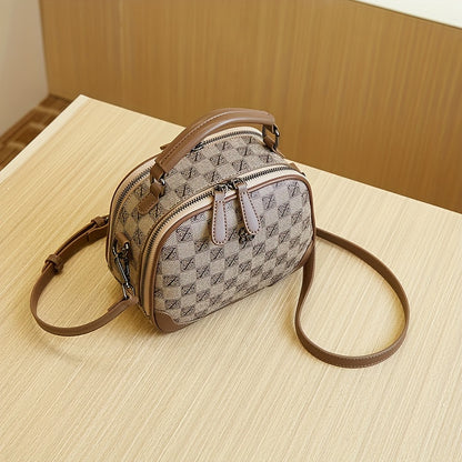 realaiotRetro Plaid Pattern Round Bag, Women Mini Crossbody Bag, Fashion Zipper Handbag Shoulder Purse