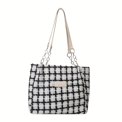 Fashion Plaid Print Tote Bag, Large Capacity Shoulder Bag, Women's Casual Handbag & Hobo Purse For Commute Work