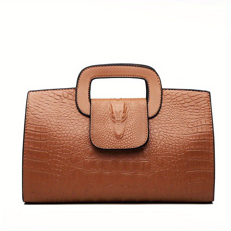 Leather Crocodile Handbag, Stylish Embossed Handbag, Large Capacity Water Proof Zipper Purse