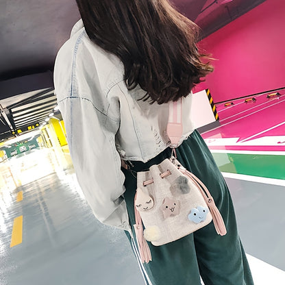 realaiot 2pcs/set Mini Cute Bucket Bag, Kawaii Drawstring Crossbody Bag, Women's Lovely Handbag, Shoulder Bag & Purse