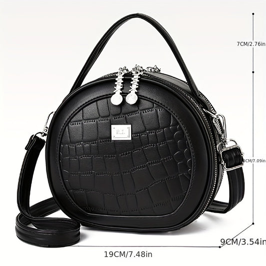 realaiot  Small Circular Crossbody Bag, PU Leather Shoulder Bag For Women, Fashion Zipper Handbag