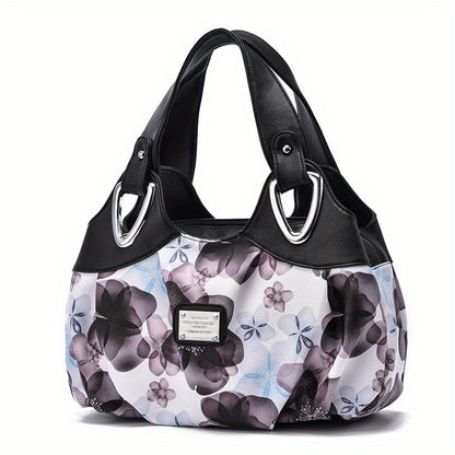 realaiotFloral Print Top Handle Tote Bag, Fashion PU Satchel Bag, Women's Trendy Casual Handbag & Purse