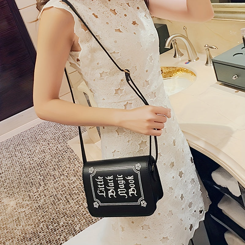 Magic Book Shaped Crossbody Bag, Small Letter Print Shoulder Bag, Goth Style Square Purse For Women