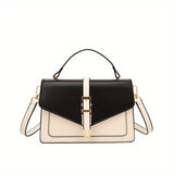 realaiot Solid Color Crossbody Bag, Fashion Buckle Decor Handbags, Women's Small Flap Square Purse