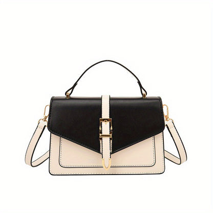 Solid Color Crossbody Bag, Fashion Buckle Decor Handbags, Women's Small Flap Square Purse