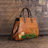 realaiot  Vintage Genuine Leather Tote Bag, Retro Crossbody Bag, Women's Fashion Handbag & Shoulder Bag