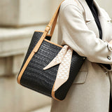 realaiot  Crocodile Pattern Tote Bag, Women's Trendy Scarf Decor Handbag, Fashion Shoulder Bag For Work