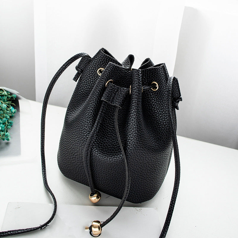 Faux Leather Bucket Bag, Women's Drawstring Shoulder Bag, Fashion Small Satchel Purse