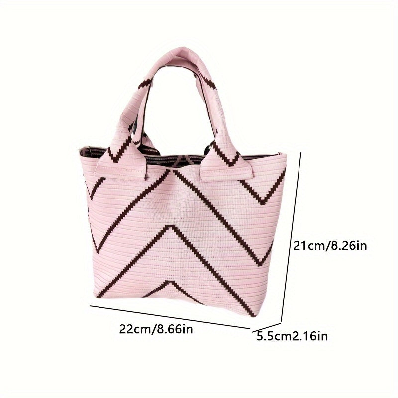 realaiot  Simple Geometric Pattern Knitted Satchel Bag, Lightweight All-Match Versatile Handbag, Daily Use Bag