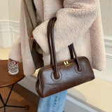 Double Zipper Baguette Bag, Elegant Solid Color Shoulder Bag Women's Retro Style Handbag
