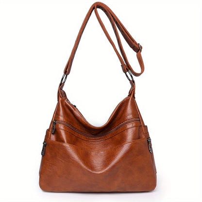 realaiot  Large Capacity Hobo Bag, Simple Fashion Solid Color PU Leather Crossbody Bag, Women's Trendy Versatile Shoulder Bag & Purse