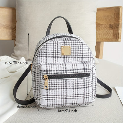 realaiot  1pc New Plaid Stylish Backpack, Multi Functional Casual Plaid Backpack, Trendy Sweet Cross Body Bag, Cute Shoulder Bag, Mobile Phone Bag, Camera Bag, Lipstick Bag (18*6*19.5) Cm