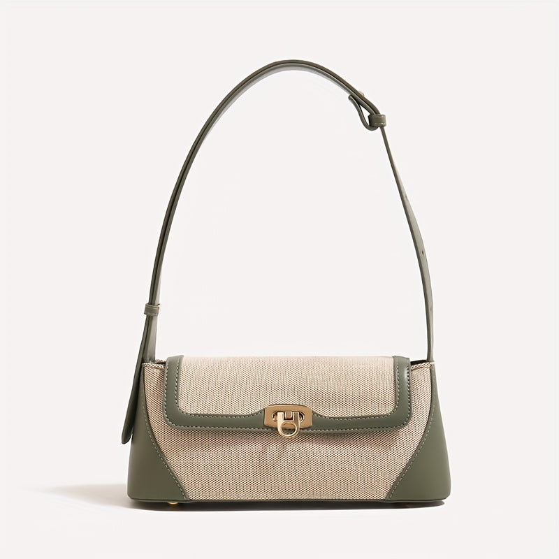 realaiot  Vintage Color Blocking Baguette Bag, Zipper Flap Shoulder Bag, Perfect Underarm Bag For Every Occasion