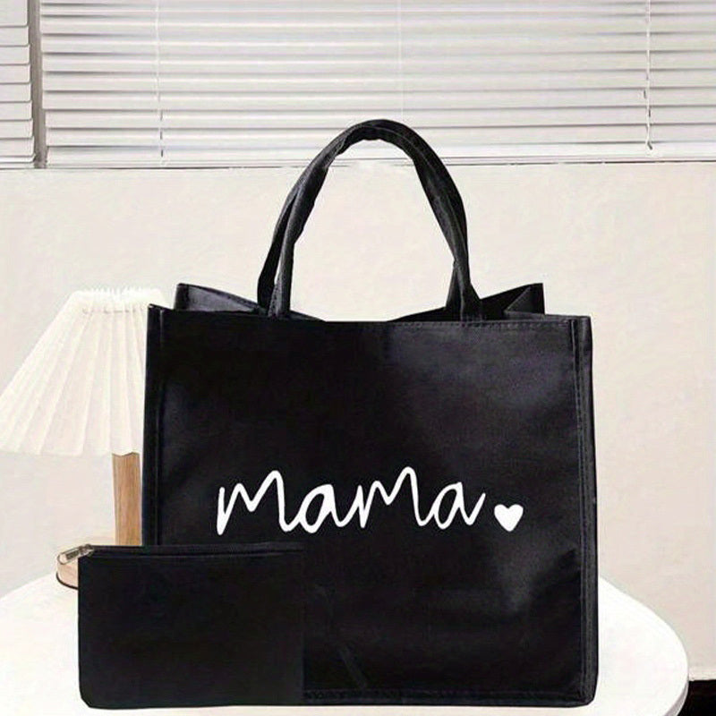 realaiot  Mama Letters Print Tote Bag, Trendy Mothers Day Gift Handbag, Reusable Shopping Bag With Coin Purse