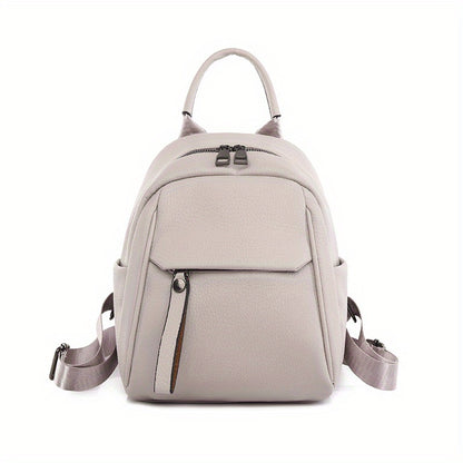 Women's Small Backpack, Solid Color Travel School Bag, Fashion PU Leather Daypack