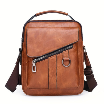 1pc Men's PU Leather Shoulder Bag, Large Capacity Casual Messenger Bag, Simple Business Trendy Sling Bag