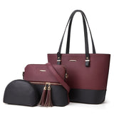 realaiot  Two Tone Tote Bag Set, Large Shoulder Handbag & Tassel Decor Crossbody Bag & Clutch Bag