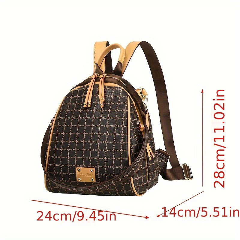 realaiot  Retro Letter Print Backpack Purse, Trendy Mini Daypack For Women, Casual Two-way Shoulder Bag For Travel School Work