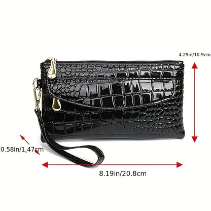 realaiot Crocodile Embossed Clutch Wallet, Women's Long Zipper Hand Bag For Coin & Card, Purse With Wristlet