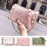 Fashion Lace & Bead Decor Bag, Flower Embroidered Square Shoulder Bag, Trendy Crossbody Bag For Women