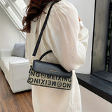 realaiot  Trendy Letter Square Crossbody Bag, PU Leather Flap Shoulder Bag, Perfect Sling Bag For Daily Use