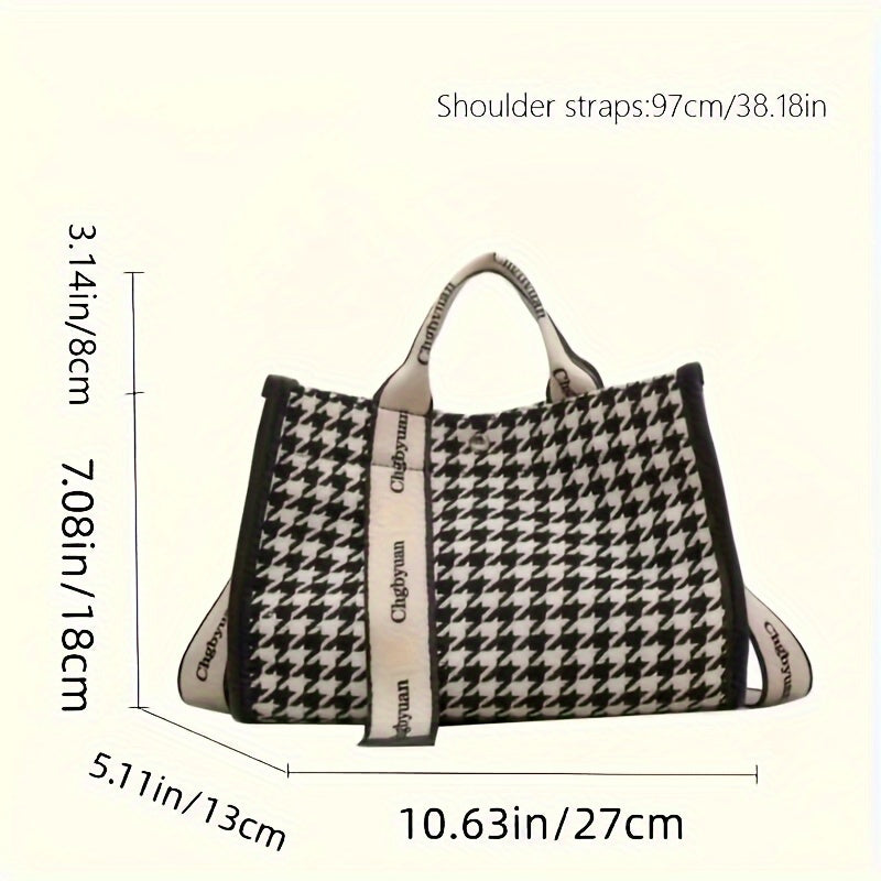 realaiot  Houndstooth Tote Bag For Women, Classic Style Crossbody Bag, Fashion Top Handle Satchel Purse