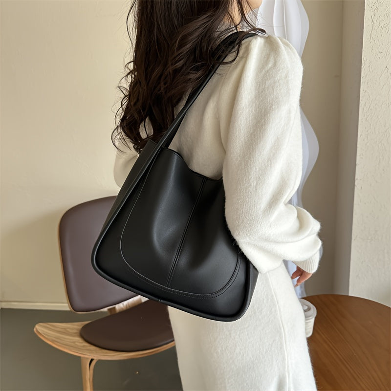 realaiot  Trendy All-match Casual Tote Bag, Simple Solid Color Shoulder Bag, Perfect Underarm Bag For Commuting