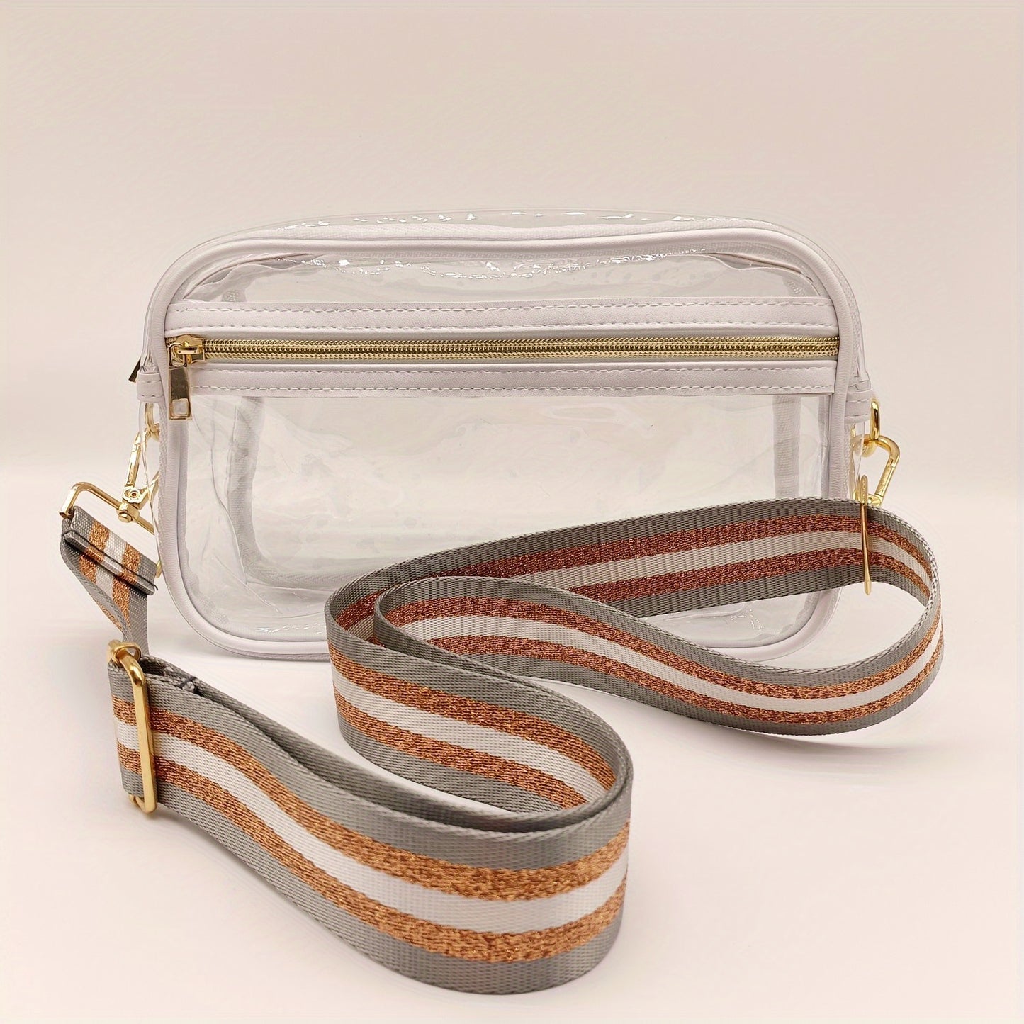 Transparent Square Crossbody Bag, PVC Clear Embroidery Wide Strap Cosmetic Bag Purse, Versatile Fashion Shoulder Bag