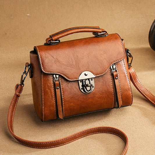 Trendy Flap Square Handbag, Buckle Decor Crossbody Bag, Women's Vintage Faux Leather Purse