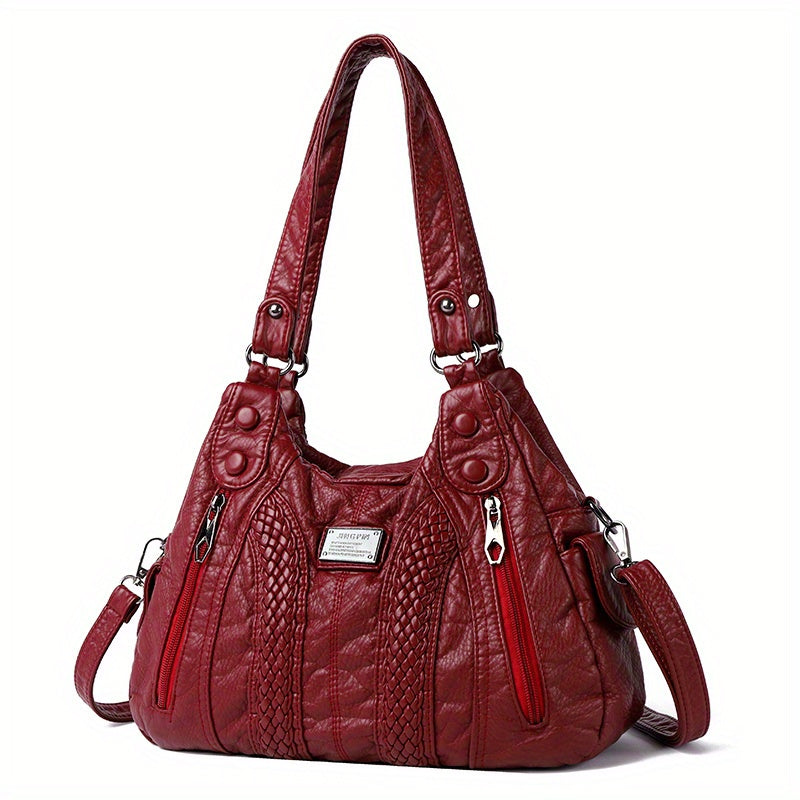 Vintage Studded Decor Shoulder Bag, Braided Detail Crossbody Bag, Women's Faux Leather Handbags Gift For Mom