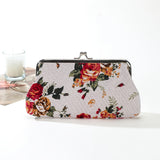 realaiot  Floral Pattern Long Wallet, Canvas Card Holder Women's Fashion Kiss Lock Storage Bag For Keys & Lipstick