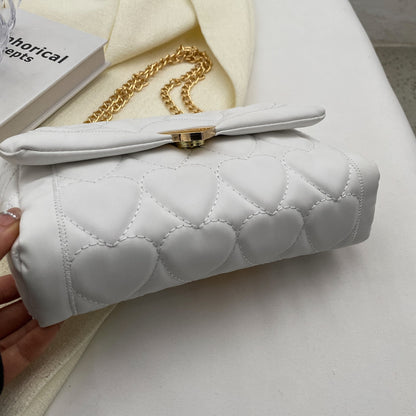 Heart Quilted Trendy Shoulder Bag, Solid Color Flap Versatile Underarm Bag, Chain Strap PU Leather Magnet Stylish Crossbody Bag