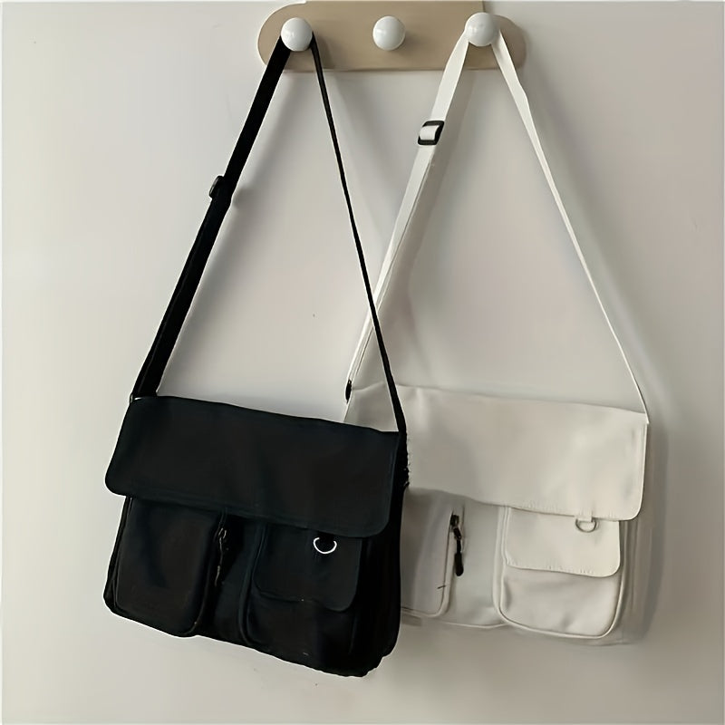 Casual Simple Canvas Bag, Solid Color Messenger Shoulder Bag, All-Match School Bag