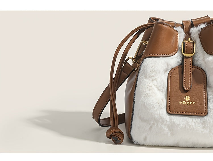 Fluffy Bucket Bag For Women, Mini Drawstring Crossbody Bag, Autumn And Winter Plush Handbag