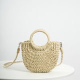 realaiot  Semicircle Straw Woven Beach Bag, Drawstring Crossbody Bag, Boho Style Rattan Handbags