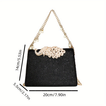 Luxury Rhinestone Evening Bag, Fashion Chain Banquet Handbag, Women's Box Clutch Purse For Wedding Party Prom