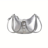 realaiot  Trendy Chain Crossbody Bag, Y2K Eyelet Buckle Saddle Bag, Women's Shoulder Purse For Party