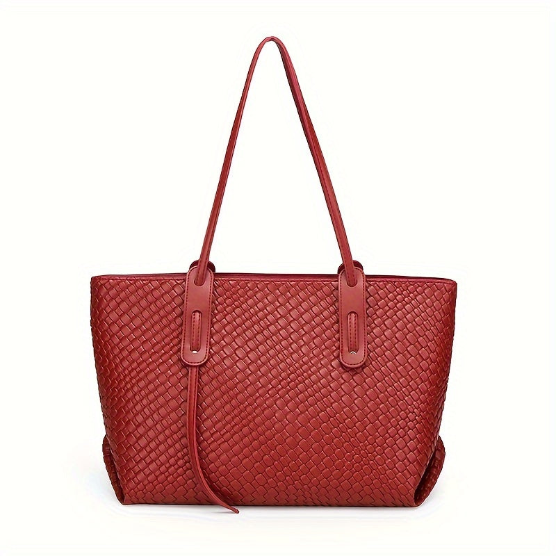 realaiot  Minimalist Embossed Pattern Tote Bag, PU Leather Tote Bag, Solid Color All-Match Shoulder Daily Women's Handbag