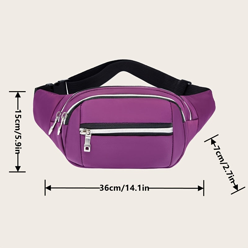 realaiot  Women's Multi Pockets Chest Bag, Casual Travel Waist Bag, Solid Color Bum Bag For Hiking, Running, Shopping