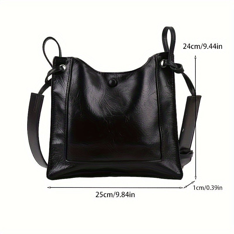 realaiot  2024 New Black Minimalist Shoulder Bag, All-Match Versatile Crossbody Bag For Women's Daily Shopping Use