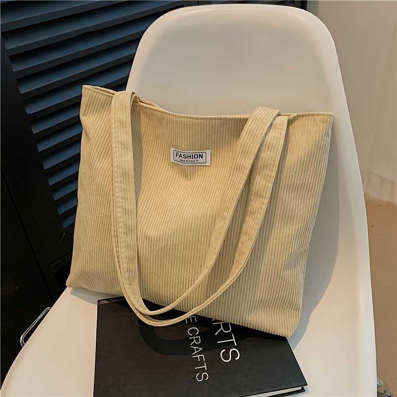 Solid Color Corduroy Shoulder Bag, All-Match Casual Shoulder Bag, Women's Niche Shopping Handbag