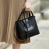 realaiot Simple Bucket Bag, Trendy Top Handle Purse, Women's Fashion Shoulder Bag With Adjustable Strap